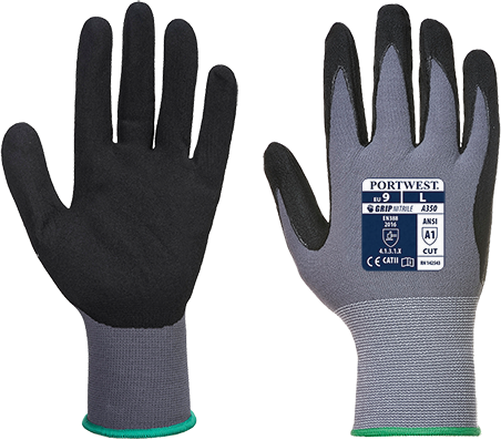 Gants de manutention Dermiflex noirs A350 - Taille M - Très légers, norme EN 388:2016, niveau anticoupure A1_0