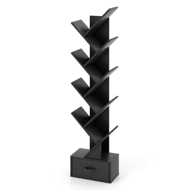 Helloshop26 - Étagère arbre 38 x 21,5 x 149,5 cm 10 niveaux avec tiroir design moderne en bois noir 20_0014791 - 3000228452374_0