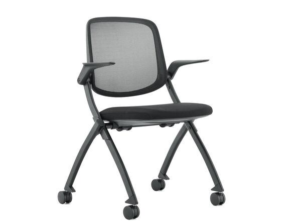 Siège de formation rabattable Nala - Chaise pliable sur roulettes, dossier en résille, assise en tissu, accoudoirs rabattables_0