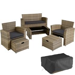 Tectake Salon de jardin Modena 3+2+1 avec housse de protection - marron naturel - 403719 - marron multi-matériau 403719_0