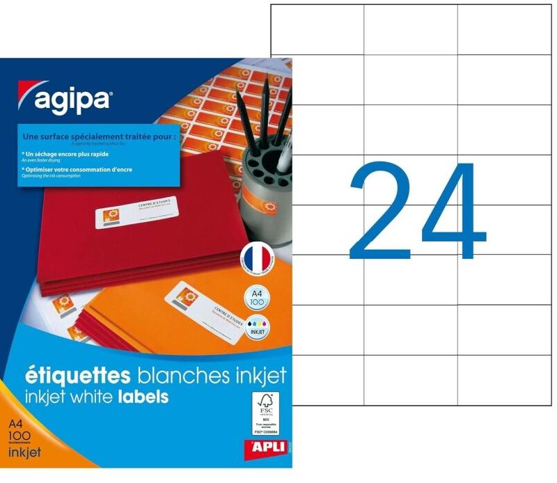 Apli 2400 étiquettes blanches jet d'encre, format 70 x 37 mm (100 feuilles A4 / cdt) - 3270241024982_0