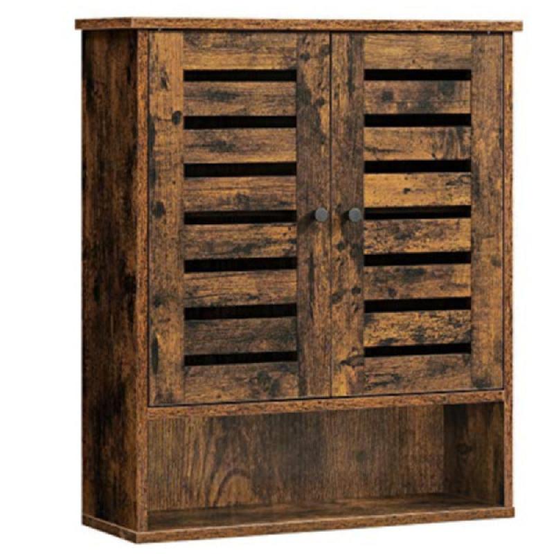 ARMOIRE MURALE MEUBLE DE RANGEMENT SUSPENDU POUR SALLE DE BAIN ARMOIRE À PHARMACIE PLACARD COMPARTIMENT OUVERT ÉTAGÈRE RÉGLABLE EN HAUTEUR 70 CM MARRON RUSTIQUE 12_0002740_0