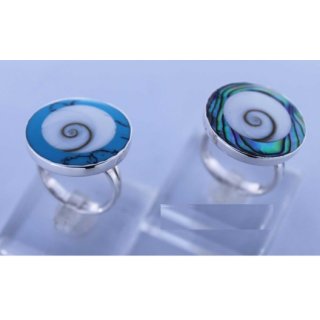 BAGUE OEIL DE SAINTE LUCIE ABALONE OU TURQUOISE - ARGENT 92.5