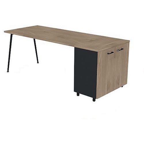 BUREAU PLATEAU 160X80 ARMOIRE HB ORME PIEDS GRIS OMBRE - QUADRIFOGLIO