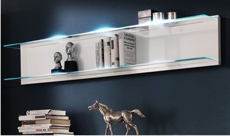 Étagère double design CORANO blanc - 2 étagères en verre - 180 cm de long_0