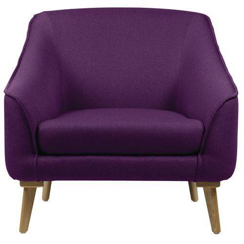 FAUTEUIL 1 PLACE AYA PIED BOIS TISSU CHINÉ PRUNE NON FEU M1 - GGI