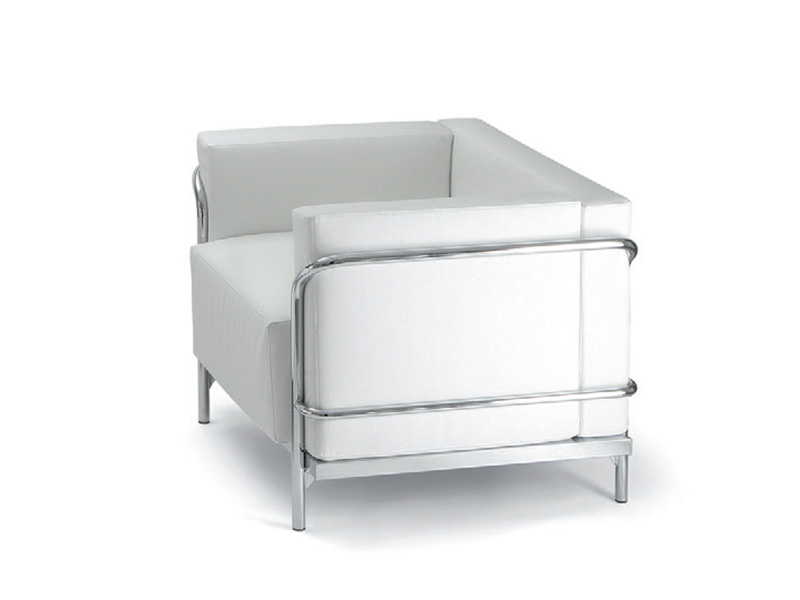 Fauteuil d'accueil Majesty en cuir - structure en acier chromé - coloris blanc ou noir_0