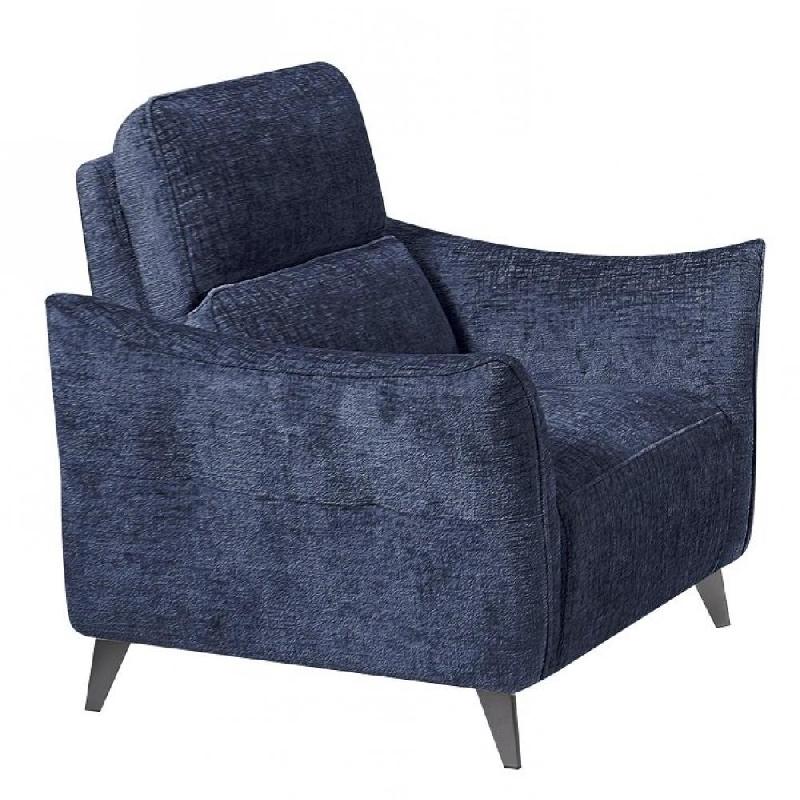 Fauteuil relaxation électrique design ATTITUDE - tissu chenillé bleu nuit - têtière réglable et moteur synchronisé_0