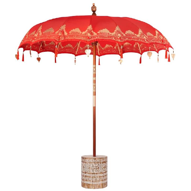 Helloshop26 - Parasol balinais rond extérieur 215 x 215 x 260 cm grande ombre ambiance chill en coton rouge 02_0055948 - rouge Bambou 3000239275948_0