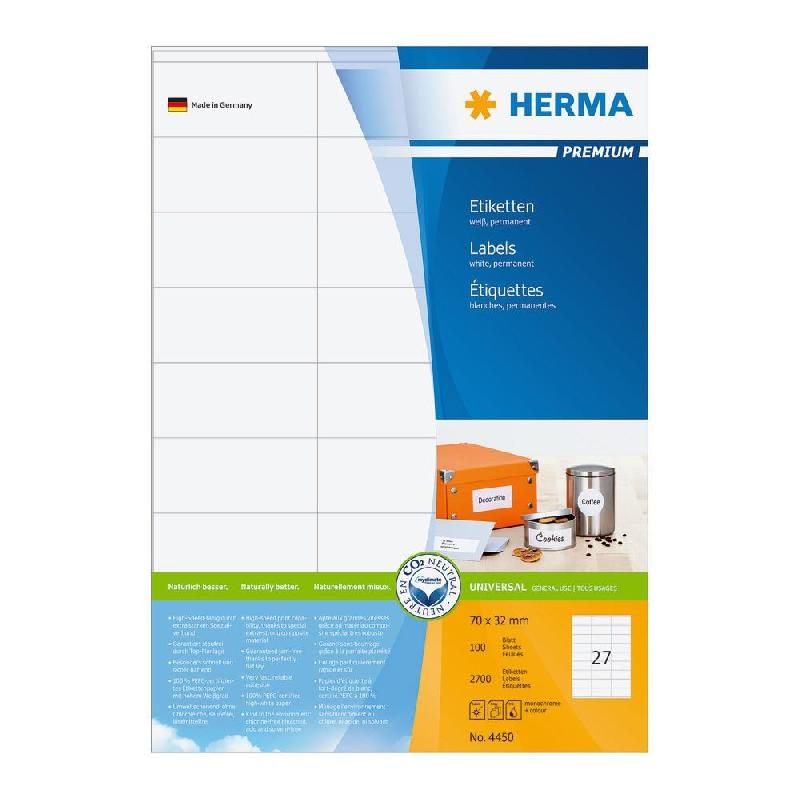 HERMA ETIQUETTE BLANCHE PREMIUM - HERMA - 70 X 32 MM - POCHETTE DE 2700 ÉTIQUETTES