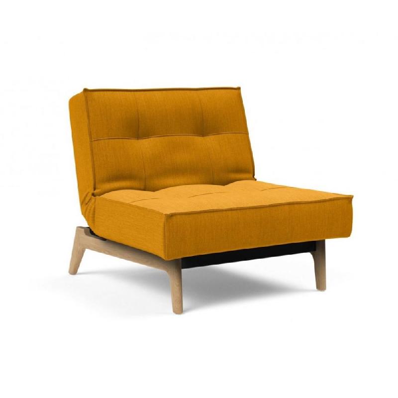 Innovation Living - Fauteuil Splitback Eik convertible en lit 90x115 cm - Pieds chêne naturel - Tissu Elegance Burned Curry_0