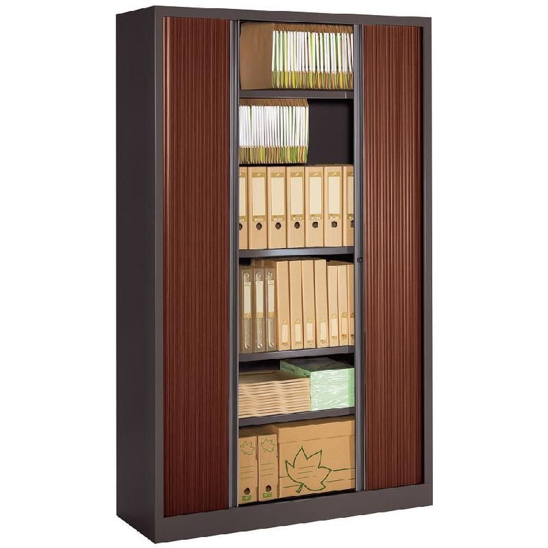 JPG ARMOIRE MÉTAL MONOBLOC NF ENVIRONNEMENT - A RIDEAUX - H. 198 X L. 120 CM - CORPS ANTHRACITE  - RIDEAUX WENGÉ