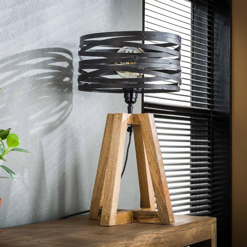 ZIJLSTRA LAMPE À POSER CROSSROUND AVEC TRÉPIED EN BOIS
