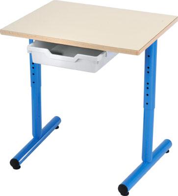 LOT 2 TABLES RÉGLABLES CHLOÉ 120X50 TIROIRS PLATEAU BEIGE PIÈTEMENT BLEU RAL5015 - MANUTAN COLLECTIVITÉS