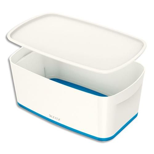 Leitz boîte mybox small avec couvercle en abs. Coloris blanc fond bleu_0