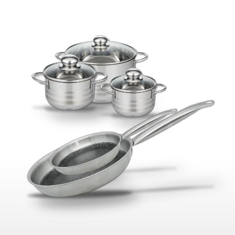 Lot de 2 Poêles 24/28cm & 3 Faitouts 14/16/20cm Elo Relief Solution - gris 3176239942101_0
