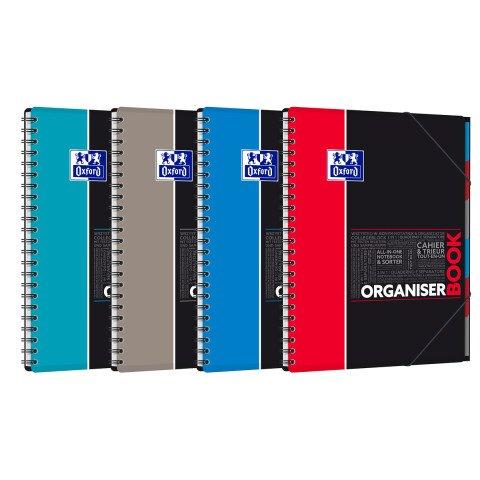 LOT DE 5 - CAHIER OXFORD ETUDIANTS ORGANISERBOOK A4+ LIGNÉ 7MM 160 PAGES RELIURE SPIRALE COUVERTURE POLYPRO COLORIS ASSORTIS