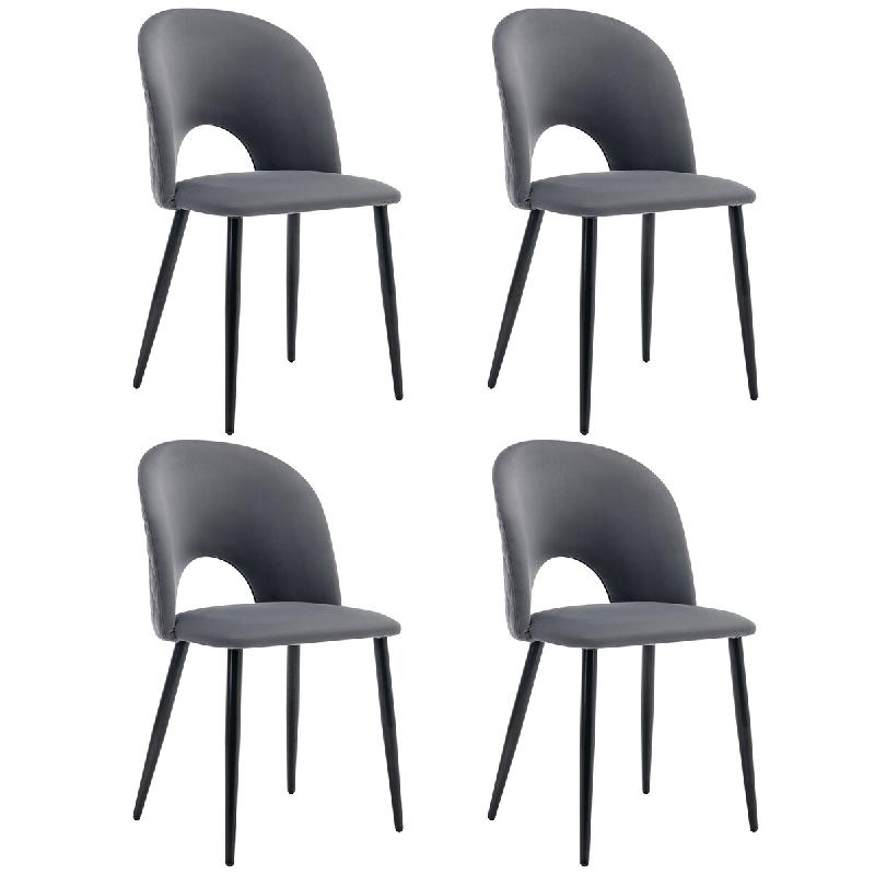 Merax Chaise de salle à manger (4 pièces), lot de 4 chaises de salon rembourrées, velours, pieds en métal, gris - gris textile WF313385AAG-4_0