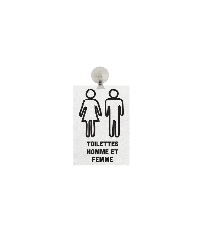Panneau PVC de signalisation - Toilettes homme et femme format A5 avec fixation ventouse - Référence: reg210-thf-b-pv_0