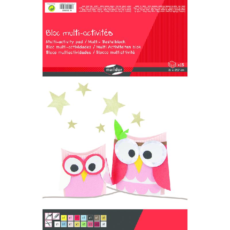 PAPIER COULEUR, BLOC MULTI-ACTIVITÉS DE 15 FEUILLES ASSORTIES AU FORMAT 21X29,7CM - ASSORTIMENT - LOT DE 10