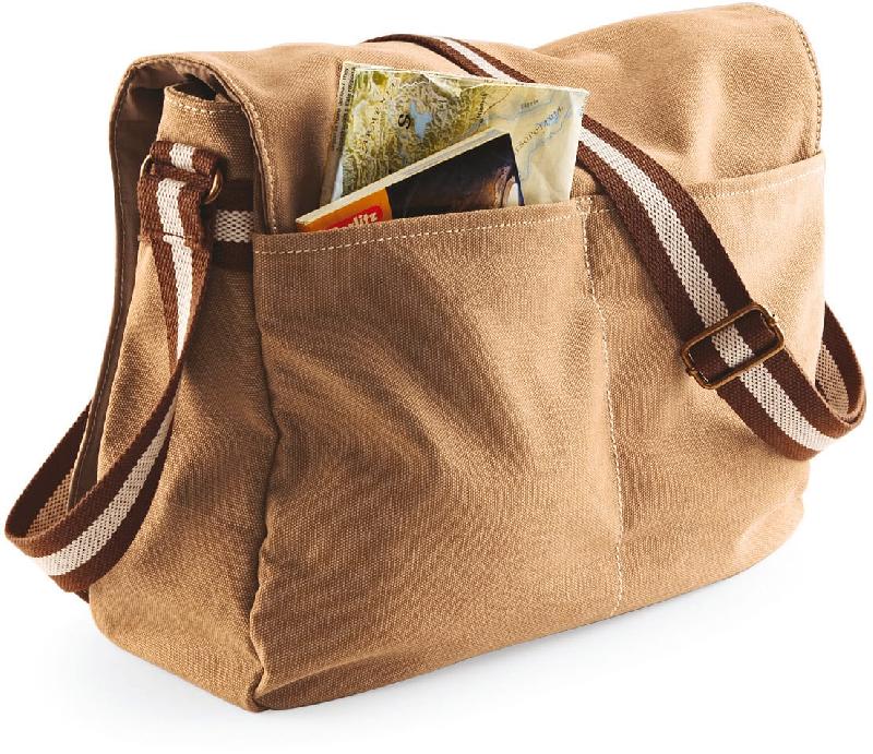 Sac courrier vintage en toile - Réf: QD610 - Quadra - Multiples poches zippées et bandoulière ajustable_0