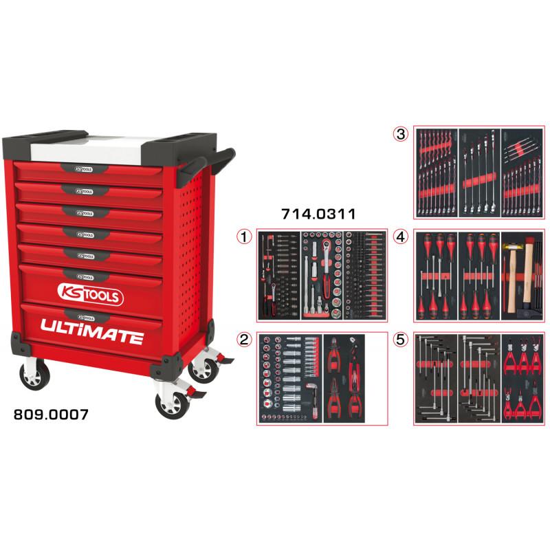 Servante PEARLline rouge 7 tiroirs équipée de 311 outils - KS Tools | 809.7311_0