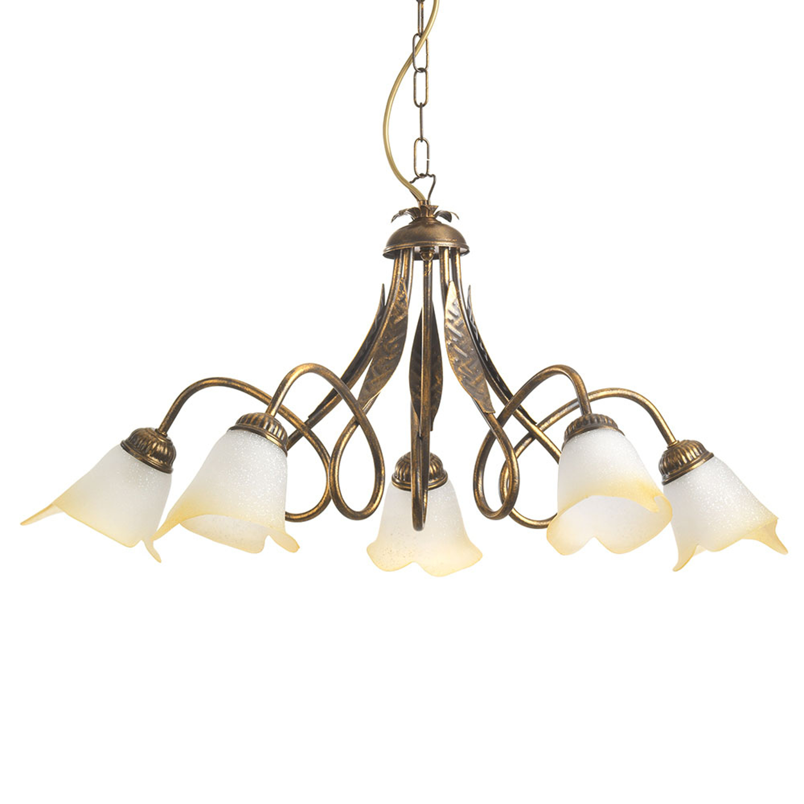 ONLI SUSPENSION DOPPIO GIRO 5 LAMPES BLANC CRÈME/BRONZE