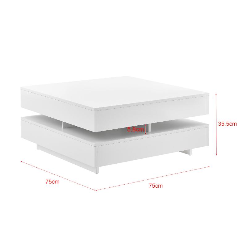 Table basse de salon - 4 compartiments de rangement - 75 x 75 cm - Blanc brillant - Panneau mélaminé 15 mm - Réf. 03 0006141_0