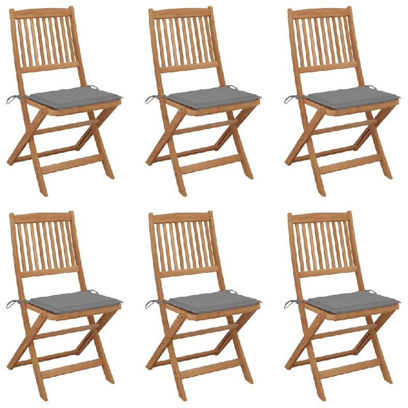 VidaXL Chaises Pliables De Jardin Lot De 6 Avec Coussins Bois D Acacia - gris 3074995_0