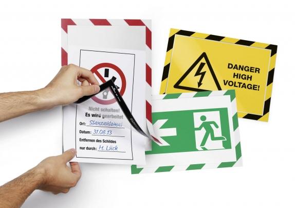 Cadre d'affichage de sécurité adhésif DURAFRAME A4 - bicolore, magnétique et conforme ISO 3864-4_0