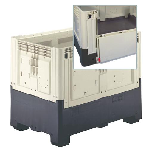 Caisse palette plastique pliable pleine 1 porte 2 semelles 1200 x 800 x 978 mm Ivoir Noir - Réf : CAI123CP1208008_0
