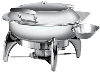 Chafing dish rond à hublot - 6 litres - Acier inox - Bain-marie avec support combustible_0