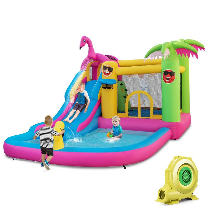 CHÂTEAU GONFLABLE TROPICALE 6 EN 1 AVEC TOBOGGAN AQUATIQUE MAISON DE SAUT GONFLABLE AVEC VENTILATEUR 680W 50 BALLES OCÉANIQUES CHARGE 135KG POUR 3-10 ANS 20_0005733_0