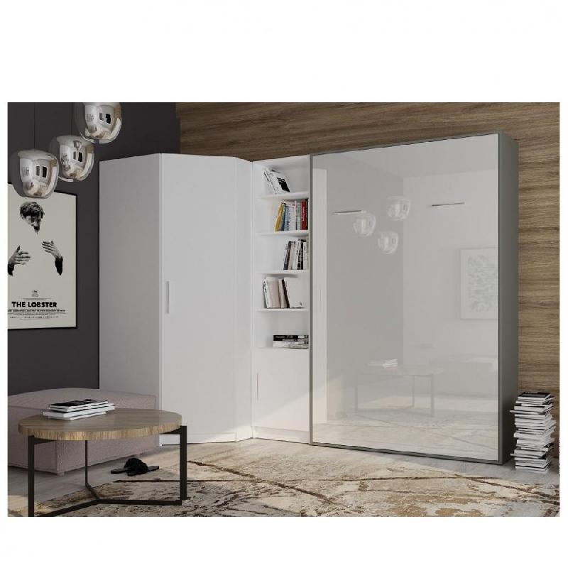 COMPOSITION ARMOIRE LIT ANGLE SMART-V2 160*200 CM, GRIS GRAPHITE MAT / FAÇADE GLOSS BLANC BRILLANT_0