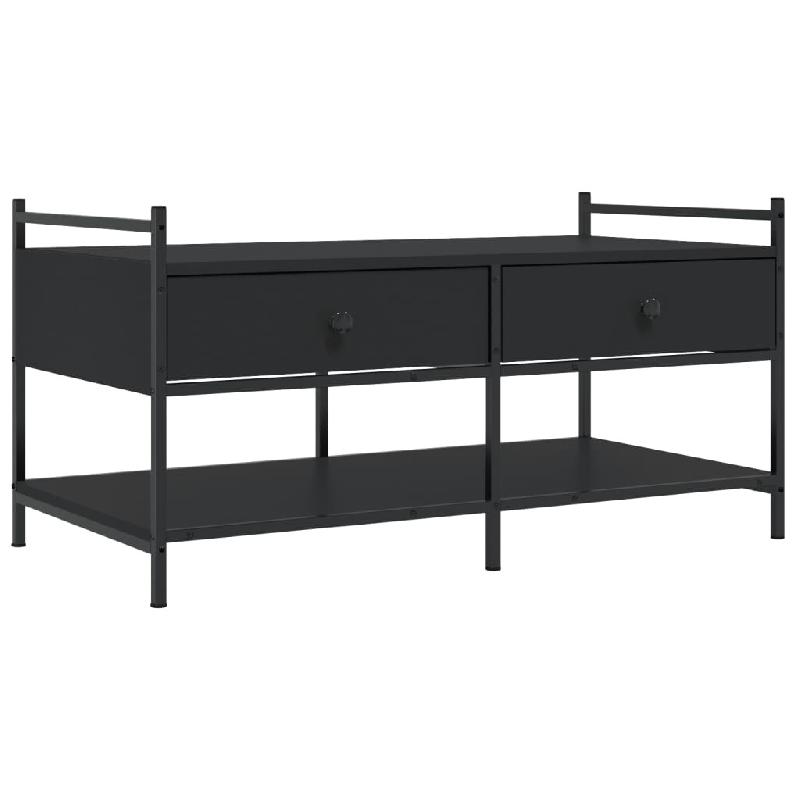 Décoshop26 - Table basse avec tiroirs et étagères design contemporain épuré 99 x 50 x 50 cm bois d'ingénierie noir et métal DEC039867 - noir m�_0