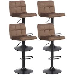 Décoshop26 - Lot de 4 tabourets de bar en velours marron coutures décoratives piètement métal noir 10_0004505 - marron 3000252143781_0