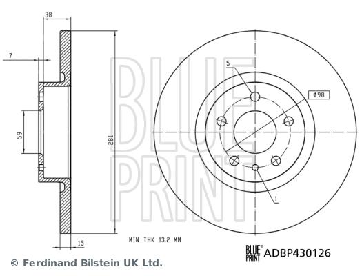 Disque de frein Blue Print ADBP430126 - avant - plein - boîte de 1 disque_0