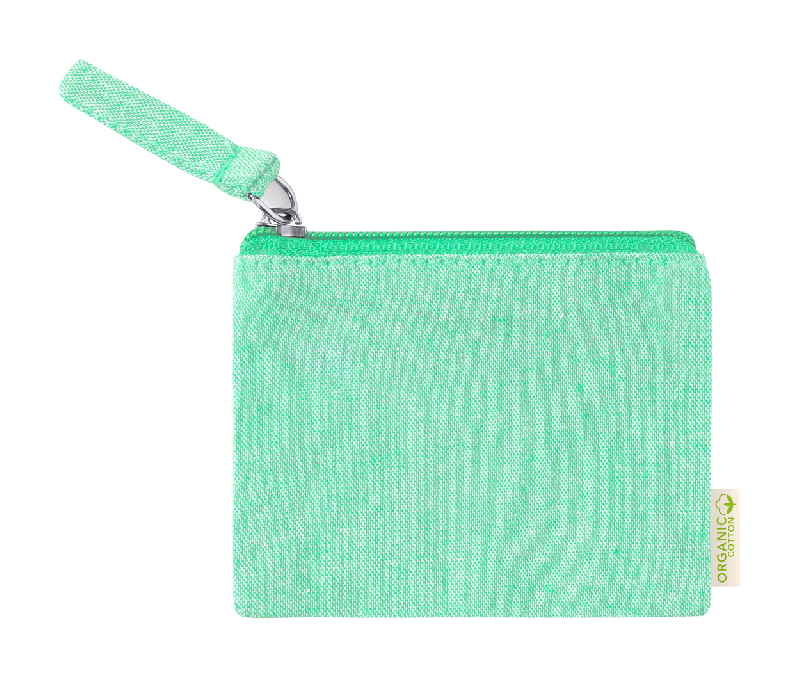 Porte-monnaie zippé en coton recyclé 180 g/m² - Couleur vert - Poids 8 g_0