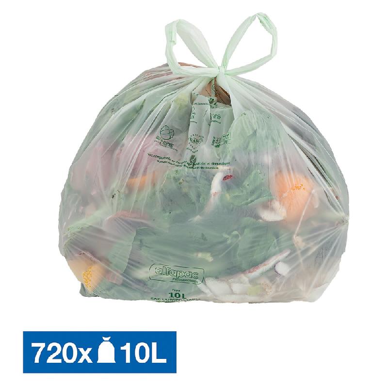 Sacs poubelle pour déchets compostables 10 L verts, lot de 720_0