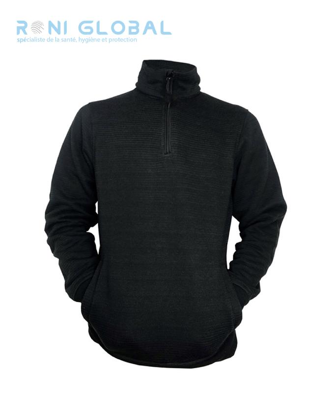 Sweat-shirt de travail manches longues noir en polyester - Typhon+ PBV - micro polaire intérieure et renforts coudes_0