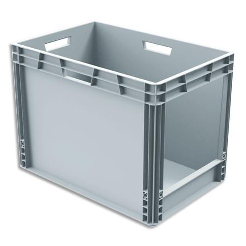 Viso bac de rangement gris en polypropylène, gerbable, capacité 90l - dimensions : l60 x l42x h40 cm_0