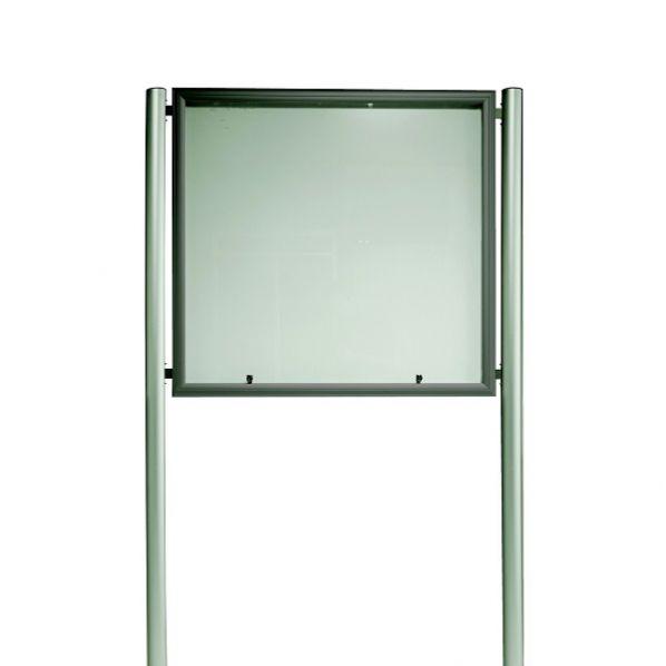 Vitrine extérieure éclairée - cadre gris - sur pied à sceller - 16 x A4 - 2 serrures - étanche et verrouillable_0