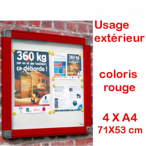 Vitrine d'affichage extérieur cadre rouge - vitrage plexi 4 x A4 - porte levante ou battante - serrure et étanchéité_0