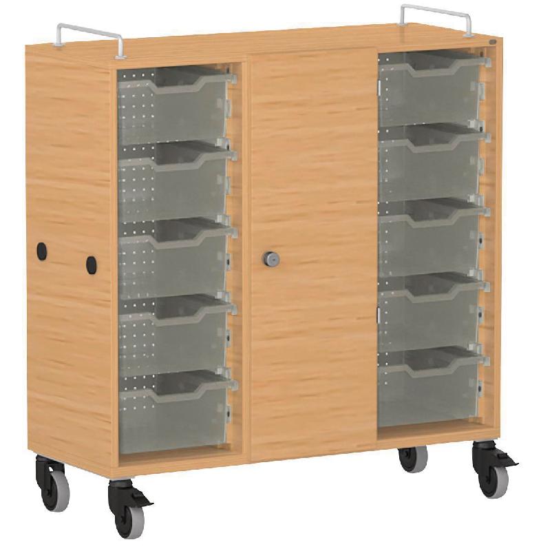 ARMOIRE BASSE SHIFT+ LANDSCAPE MÉLA. 9 CASES - 1 PORTE - HÊTRE - BLEU SAPHIR - MANUTAN COLLECTIVITÉS