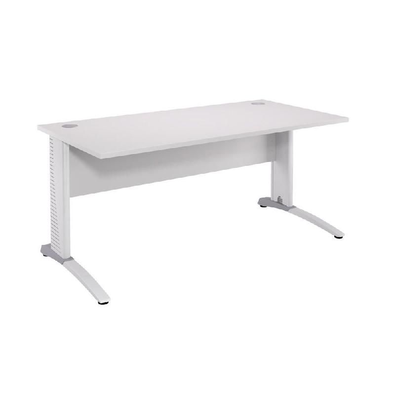 BUREAU DROIT BIOSPACE 2 - L. 80 X P. 80 CM - PLATEAU BLANC - PIEDS L BLANC - EMBASE 'ALUMINIUM'