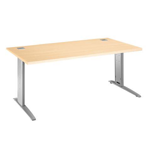 BUREAU DROIT EXCELLENS L 180 CM HÊTRE RÉGLABLE EN HAUTEUR PIÉTEMENT MÉTAL BLANC