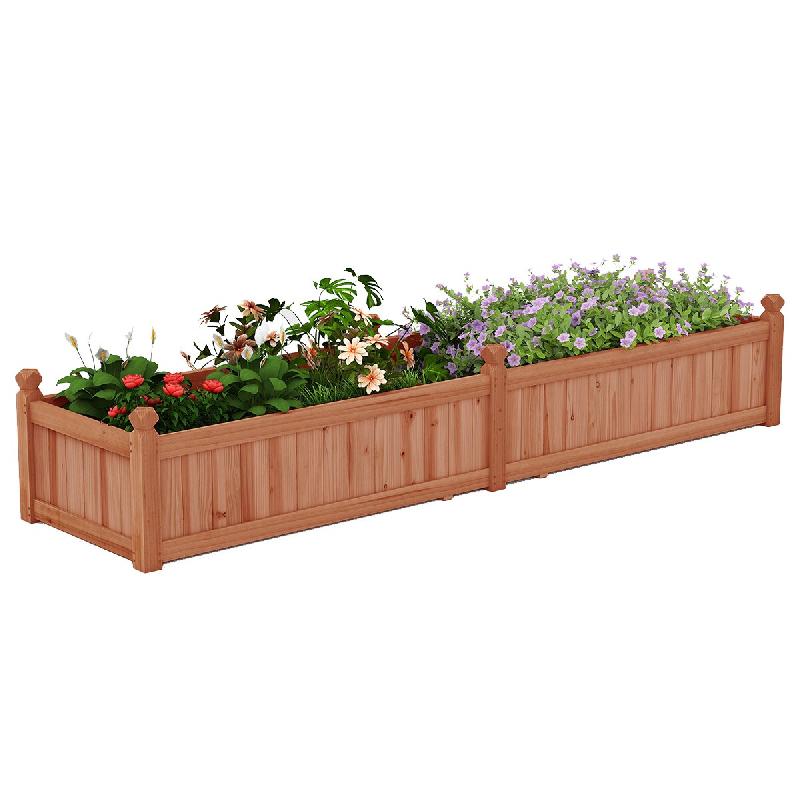 COSTWAY Bac surélevé en bois, avec séparateur, drainage et feutre non tissé, pour jardin et pelouse. - marron Bois massif SF6667OR_0