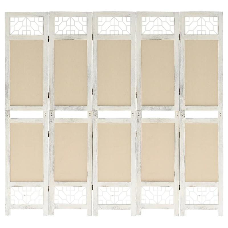 Décoshop26 - Paravent séparateur de pièce cloison 5 panneaux 175 x 165 cm tissu crème et MDF DEC030968 - 3000258214133_0