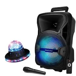 Enceinte karaoké mobile party usb sd bluetooth + micro + batterie idéal cadeau noël, anniversaire pa dj sono mix led + roundiams - 3701123942464_0