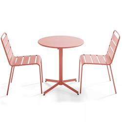 Oviala Business Ensemble table de terrasse ronde et 2 chaises métal argile - Oviala - rose acier 109173_0